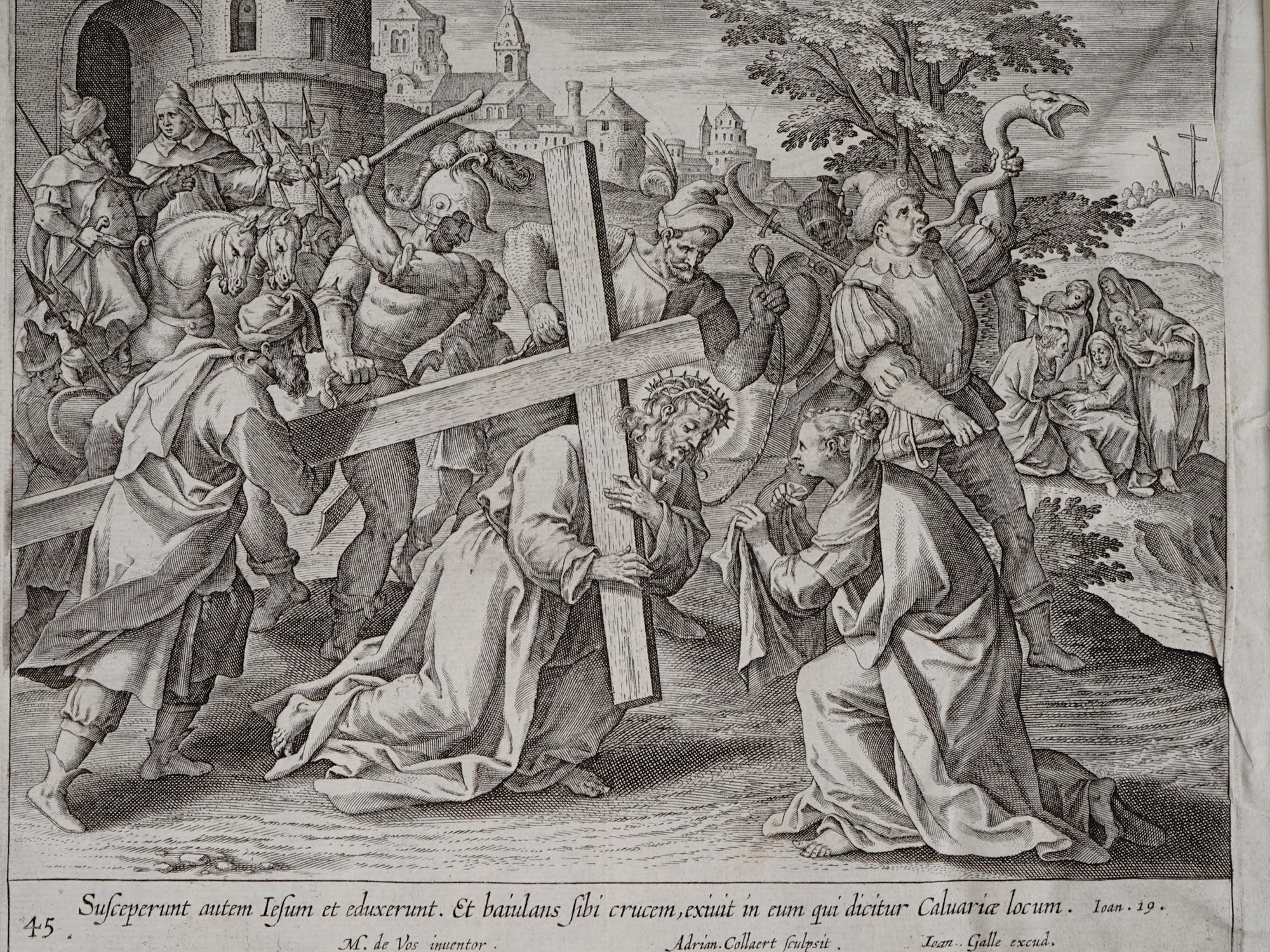 ANTIQUE ENGRAVING WAY TO CALVARY BY MARTEN DE VOS PIC-1